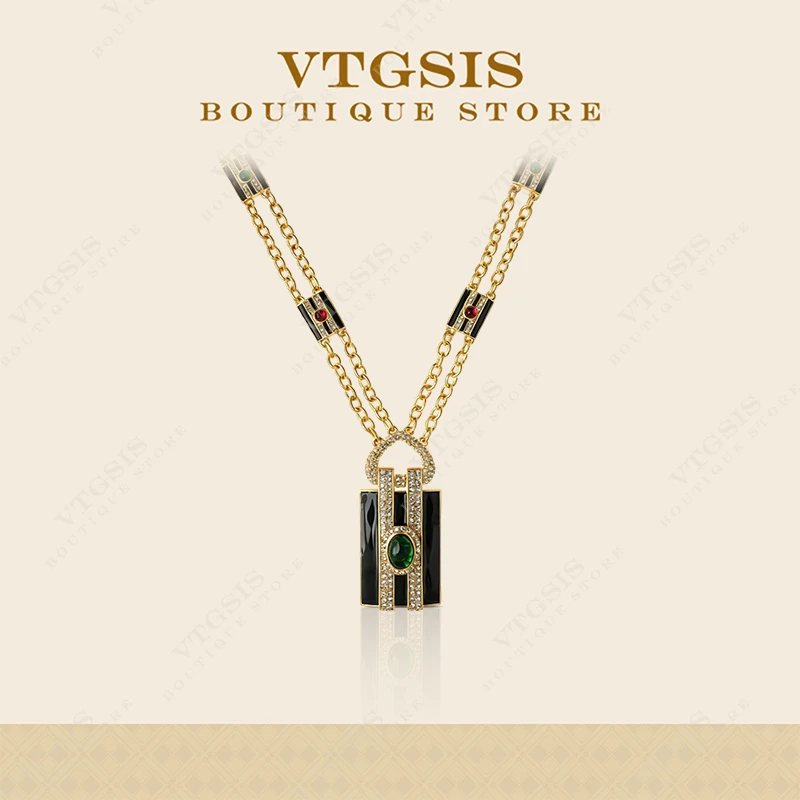 VTGSIS 合金项链 复古相机吊坠女宫廷风珐琅项链高级感配饰3858