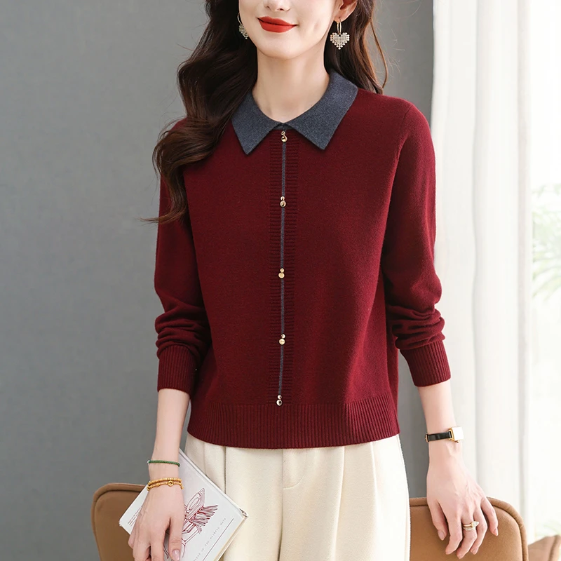 时尚洋气减龄翻领套头毛衣针织打底衫秋冬新款气质女士高档小衫