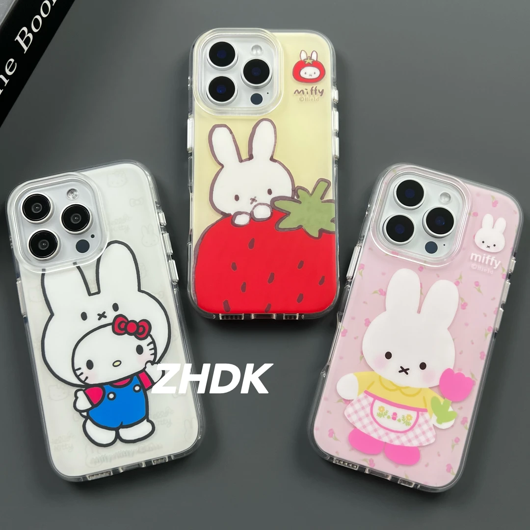 可爱米菲兔卡通适用iPhone16promax手机壳苹果15气囊防摔14磨砂13