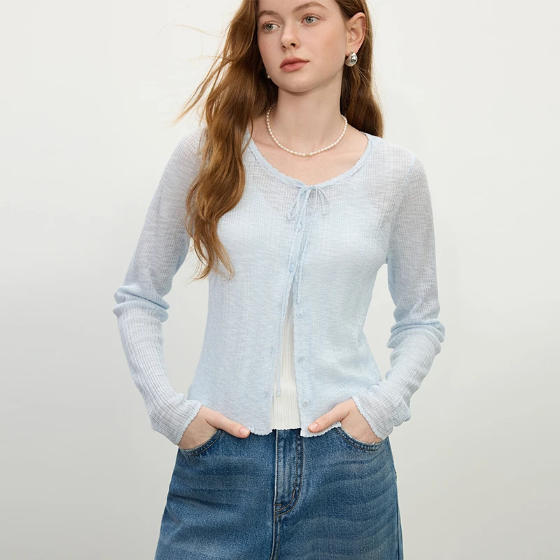 范思蓝恩轻透防晒针织小罩衫女夏新款度假百搭干爽外套25FS12021