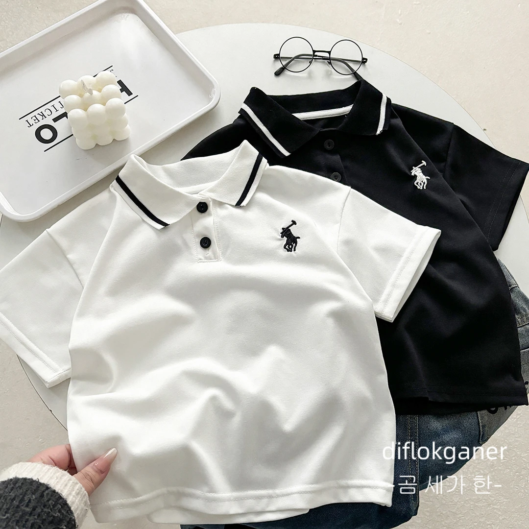 儿童polo衫短袖透气简约宝宝T恤高级夏季刺绣翻领童装上衣