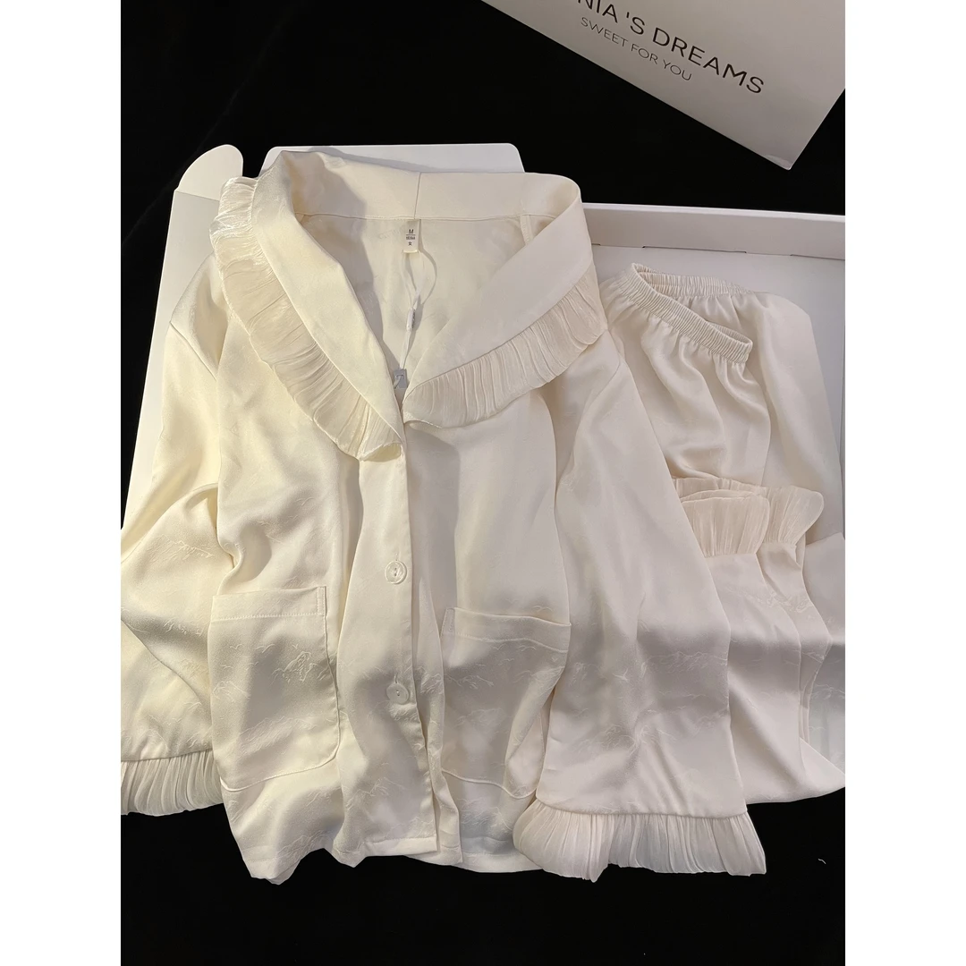 轻奢风高级感甜美少女冰丝睡衣春夏季新款家居服大码长裤长袖套装