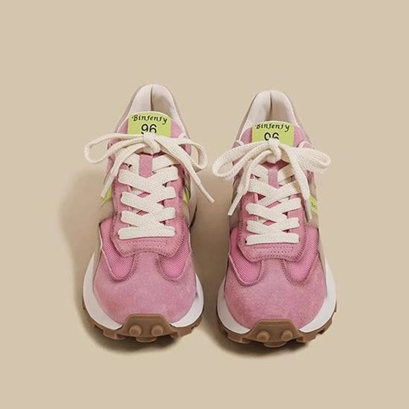 意大利小众~休闲时尚厚底阿甘鞋女复古粉红百搭运动老爹德训鞋