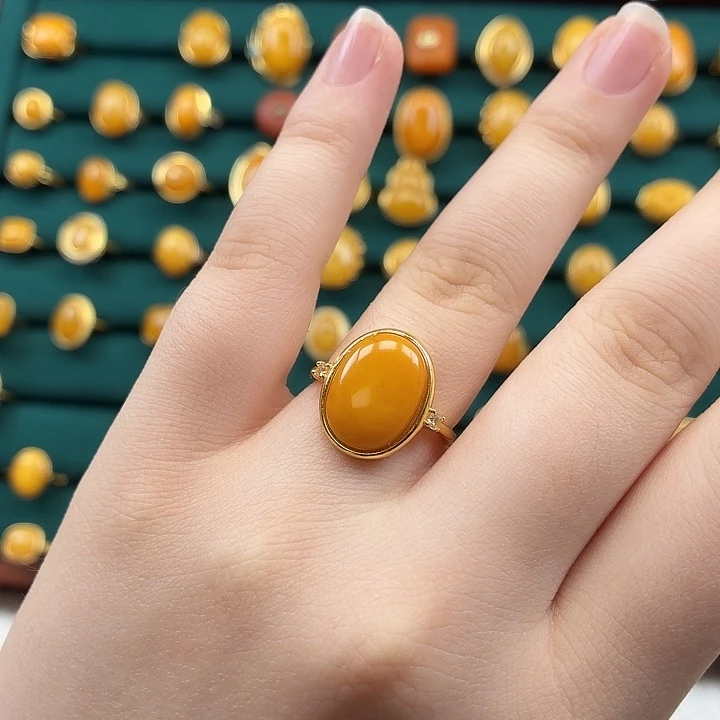 琥珀银S925镶嵌戒指