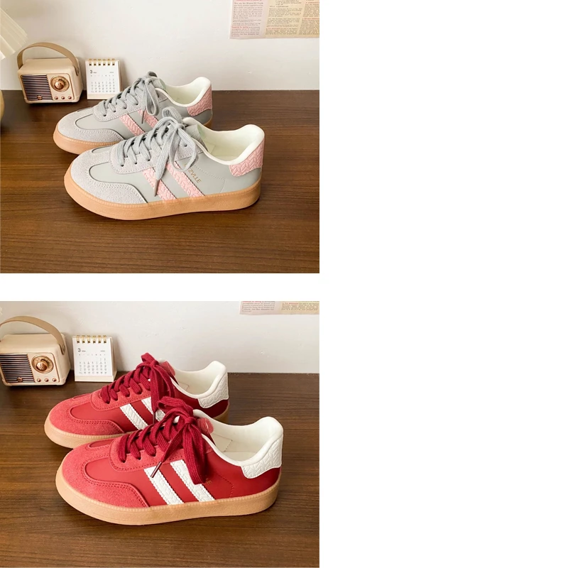 红色德训鞋女2025夏季新款爆款韩版休闲板鞋户外运动厚底阿甘鞋