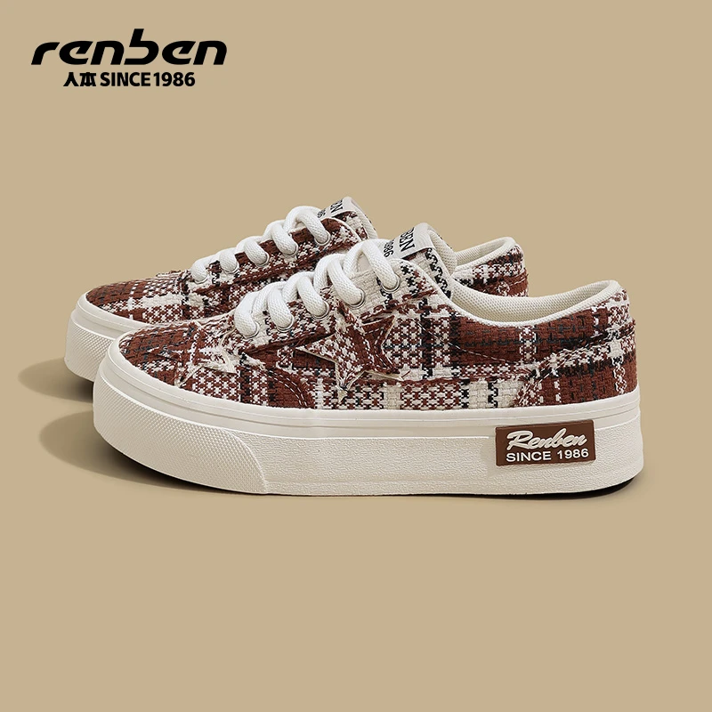 人本官方旗舰店2025秋季帆布鞋休闲鞋小众ins风低帮女鞋女款潮鞋
