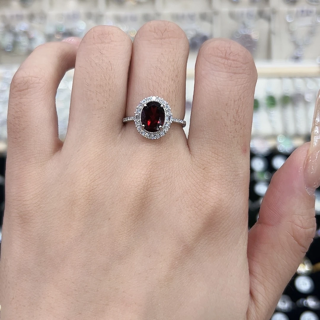 戒指银S925镶嵌红宝石