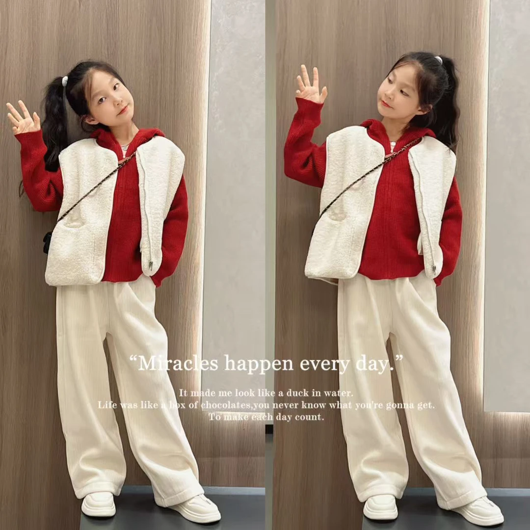 女童套装秋冬2025新款女孩大童韩系马甲穿搭儿童秋季超好看三件套