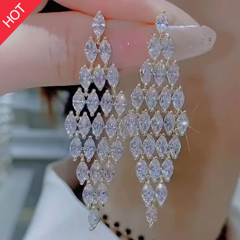 合金玻璃耳饰 兰知春序轻奢气质长款菱形耳环新款潮大气名媛高端