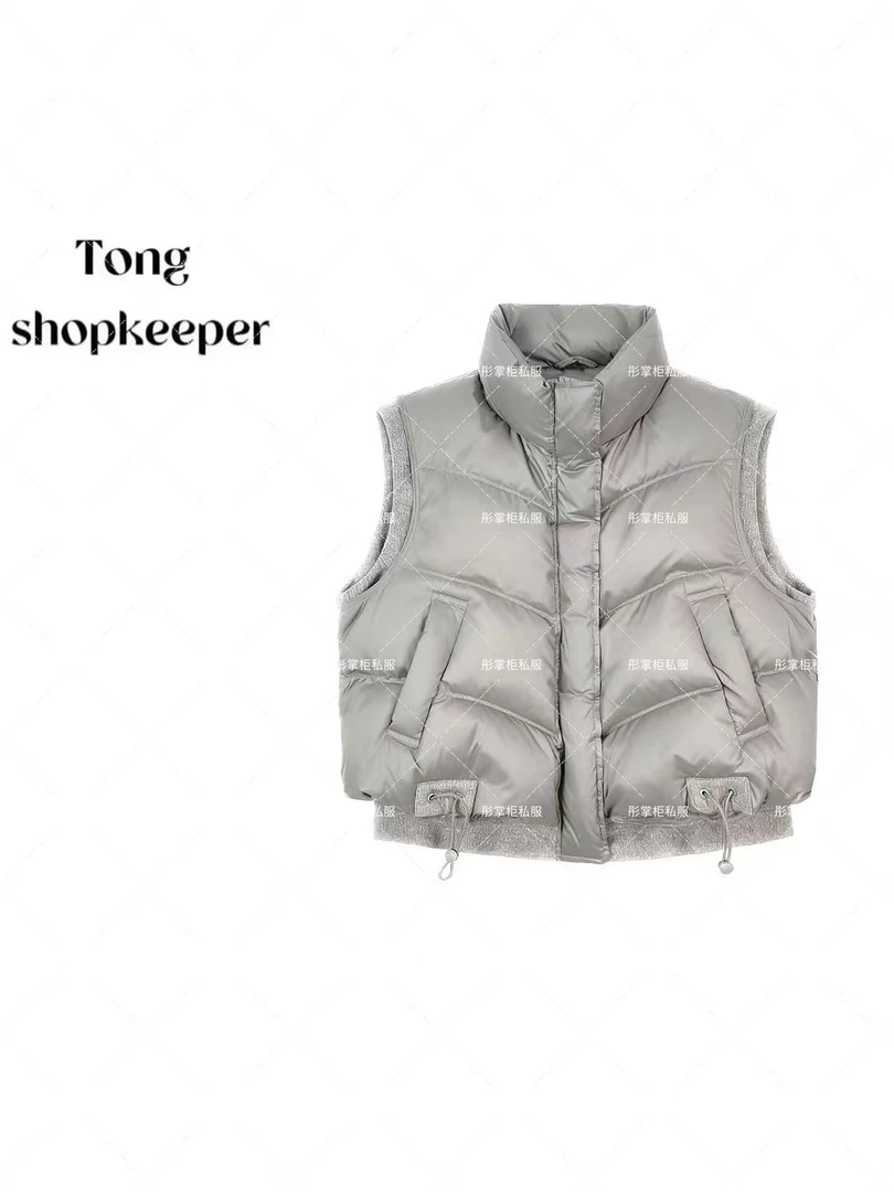 QJ/彤掌柜1682588 秋冬25设计师抽绳下摆重磅针织拼接秀款羽绒服