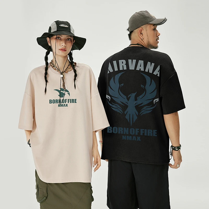 NMAX大码潮牌男装25年夏高克重仿麂皮绒短袖T恤情侣上衣FNT075