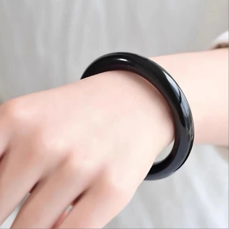 新疆和田玉 墨玉 手镯 宽版 美人条 时尚高端大气优雅灵动