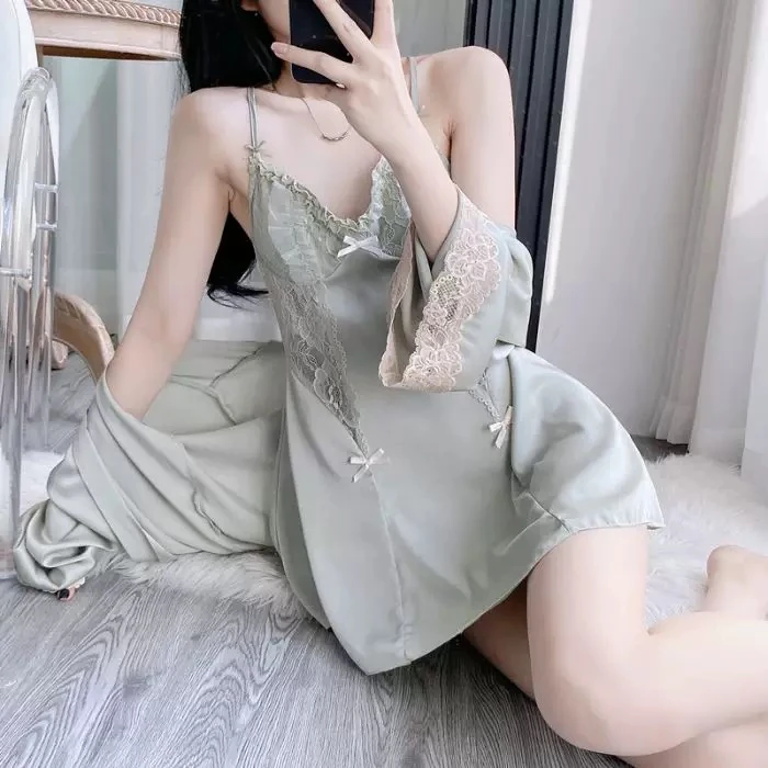 【Cindy家】睡裙女夏季性感冰丝2025新款蝴蝶结吊带纯欲家居服套装