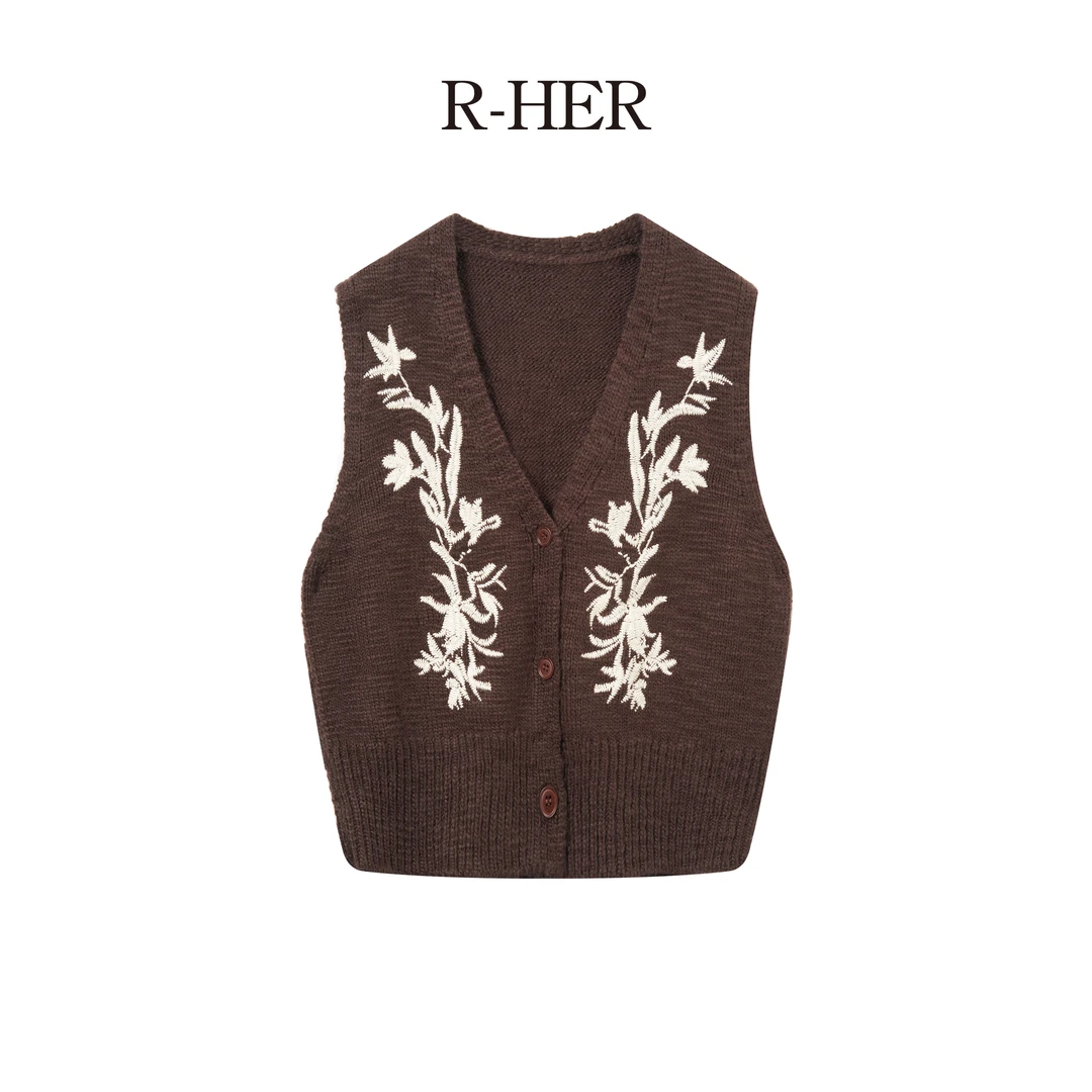R-HER【波禧马甲】高密刺绣针织马甲女早秋韩系少女感叠穿无袖上衣