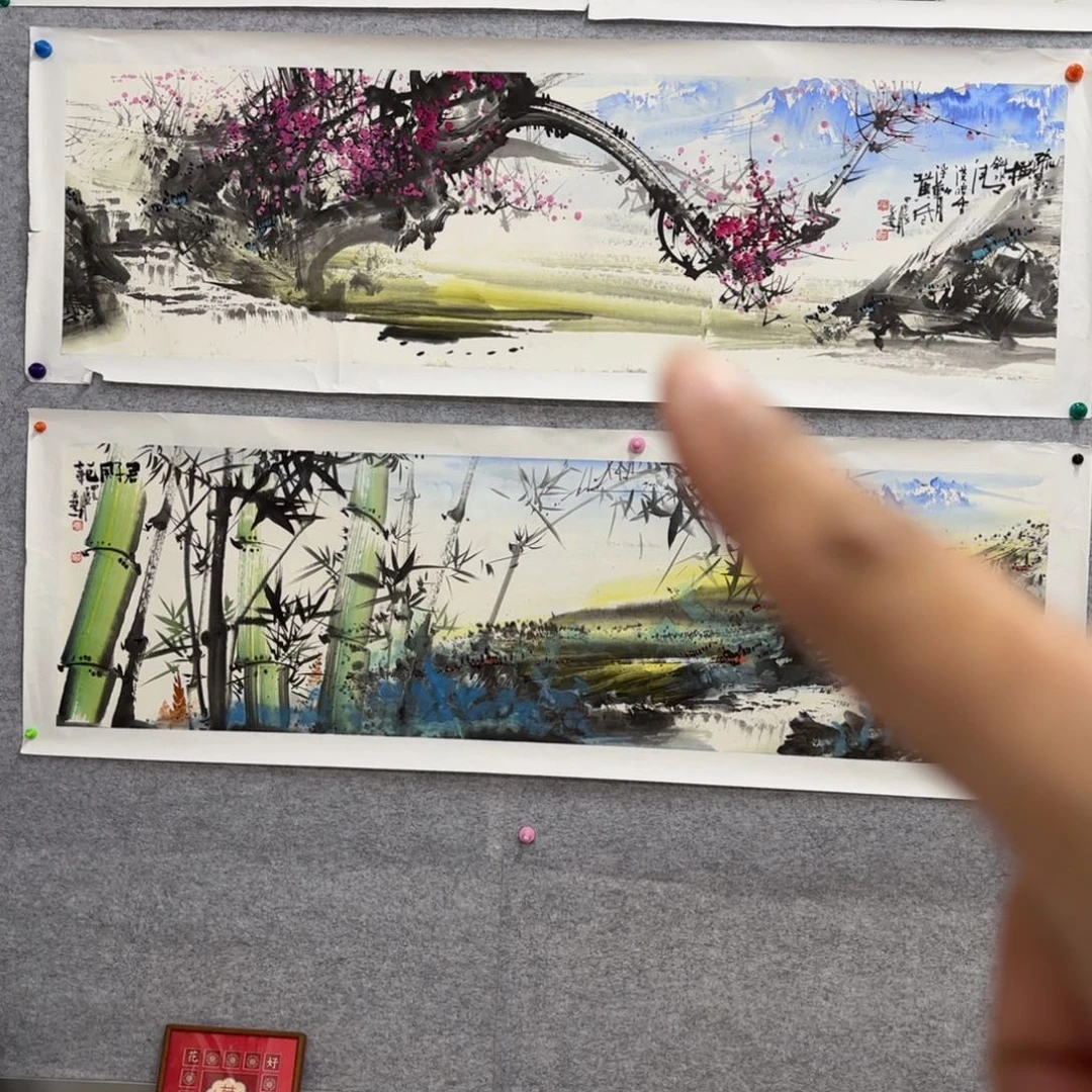 国画花鸟等图案为一体的大型