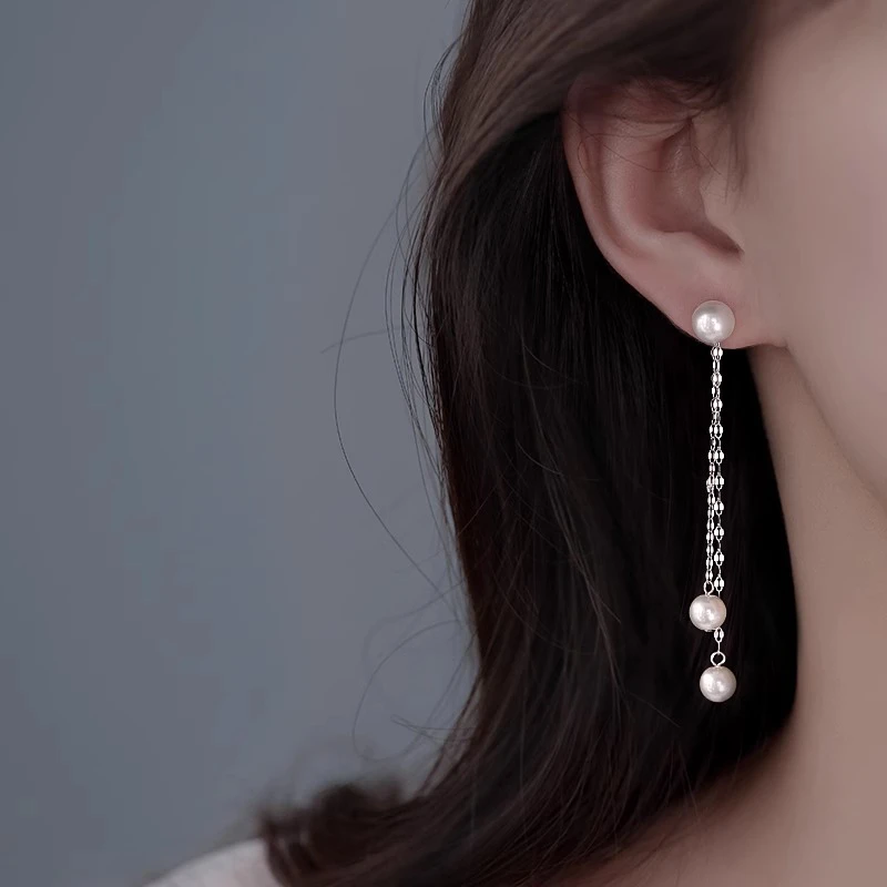 925银耳饰 纯银施家珍珠流苏耳钉女生2025新款爆款耳环轻奢耳饰