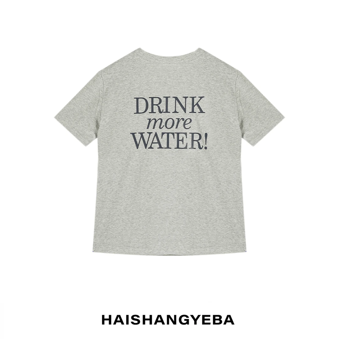 【海上叶爸】新款2025夏季百搭亚麻圆领套头后背字母休闲T恤