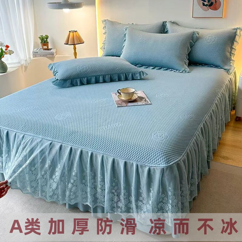 正品【玫瑰花】新款加厚凉爽A类100 乙纶PE高分子软凉席床裙三件套