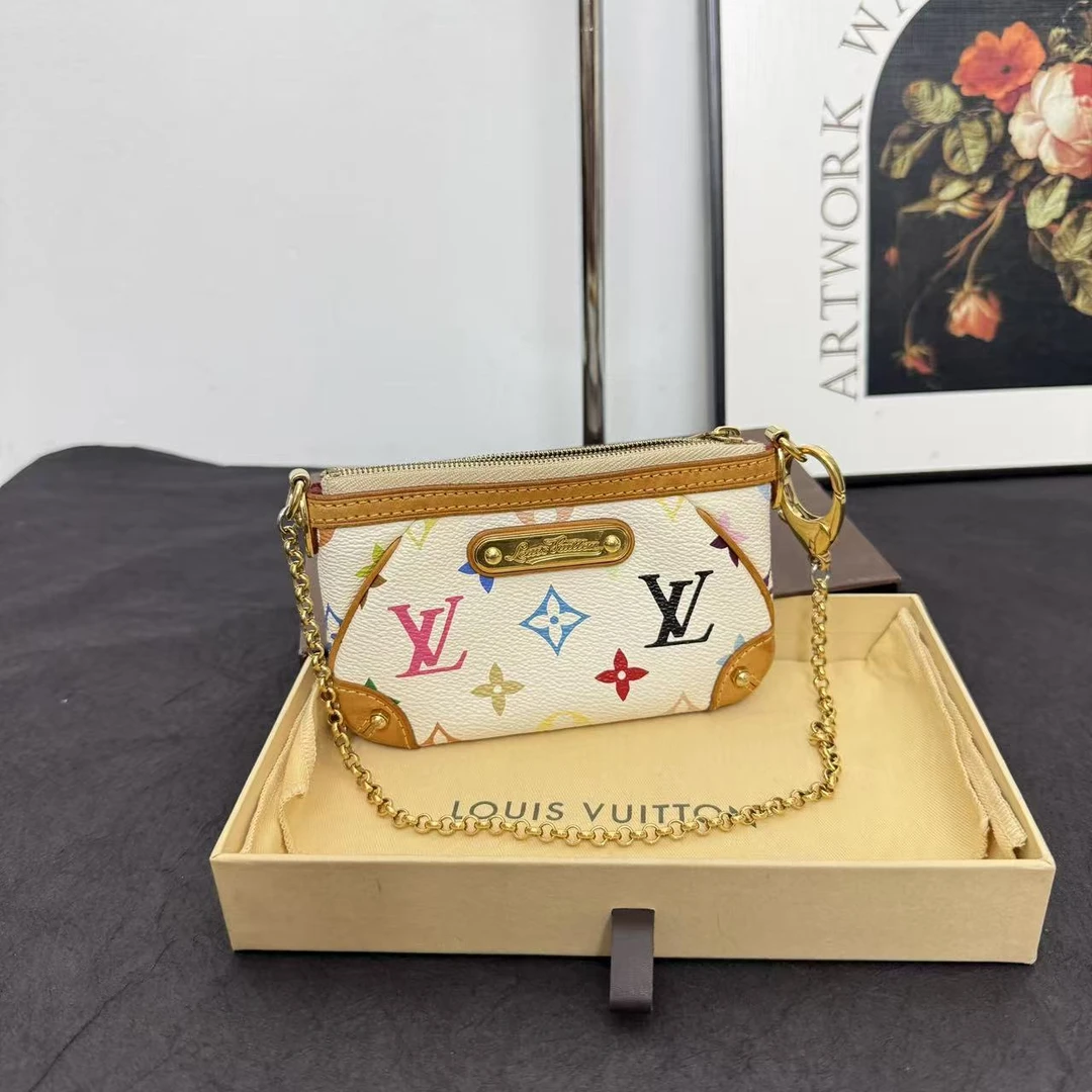 95新 LouisVuitton/路易威登 lv白三彩金牌单肩包/手提包/斜挎包