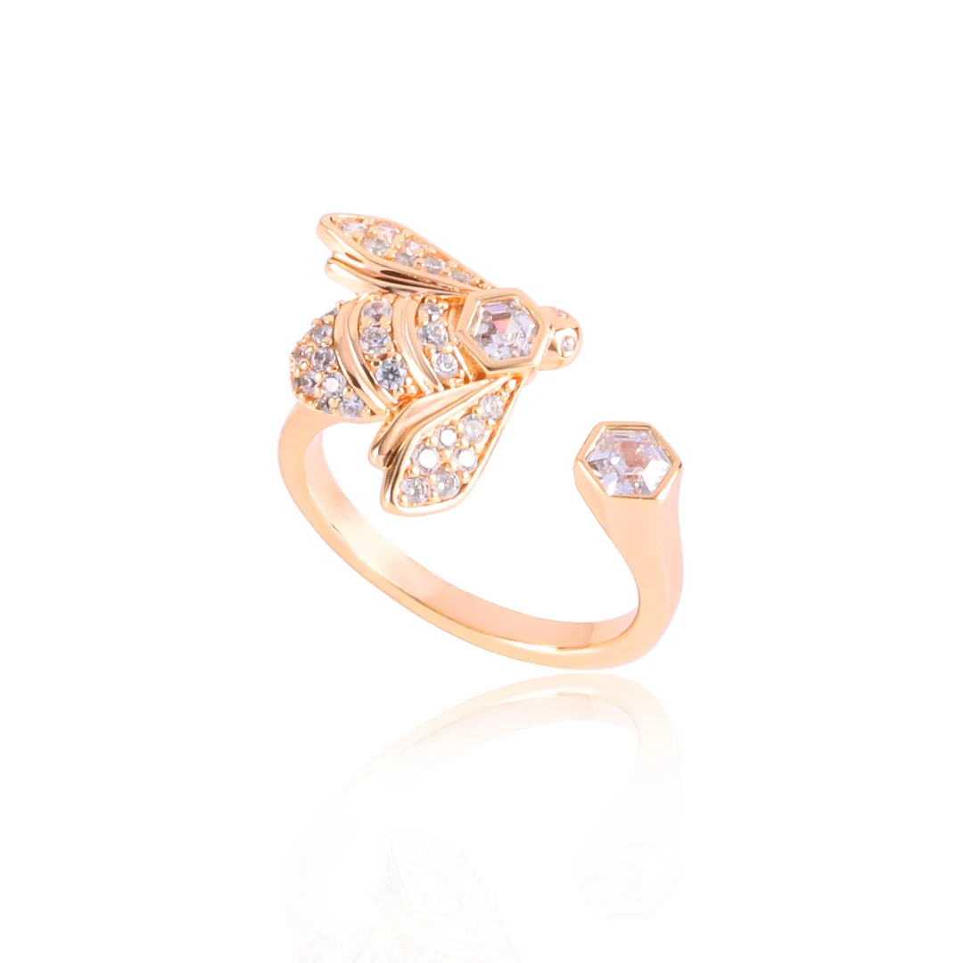 铜合金锆石戒指 CNC精工 蜜蜂气质轻奢时尚戒指 3800