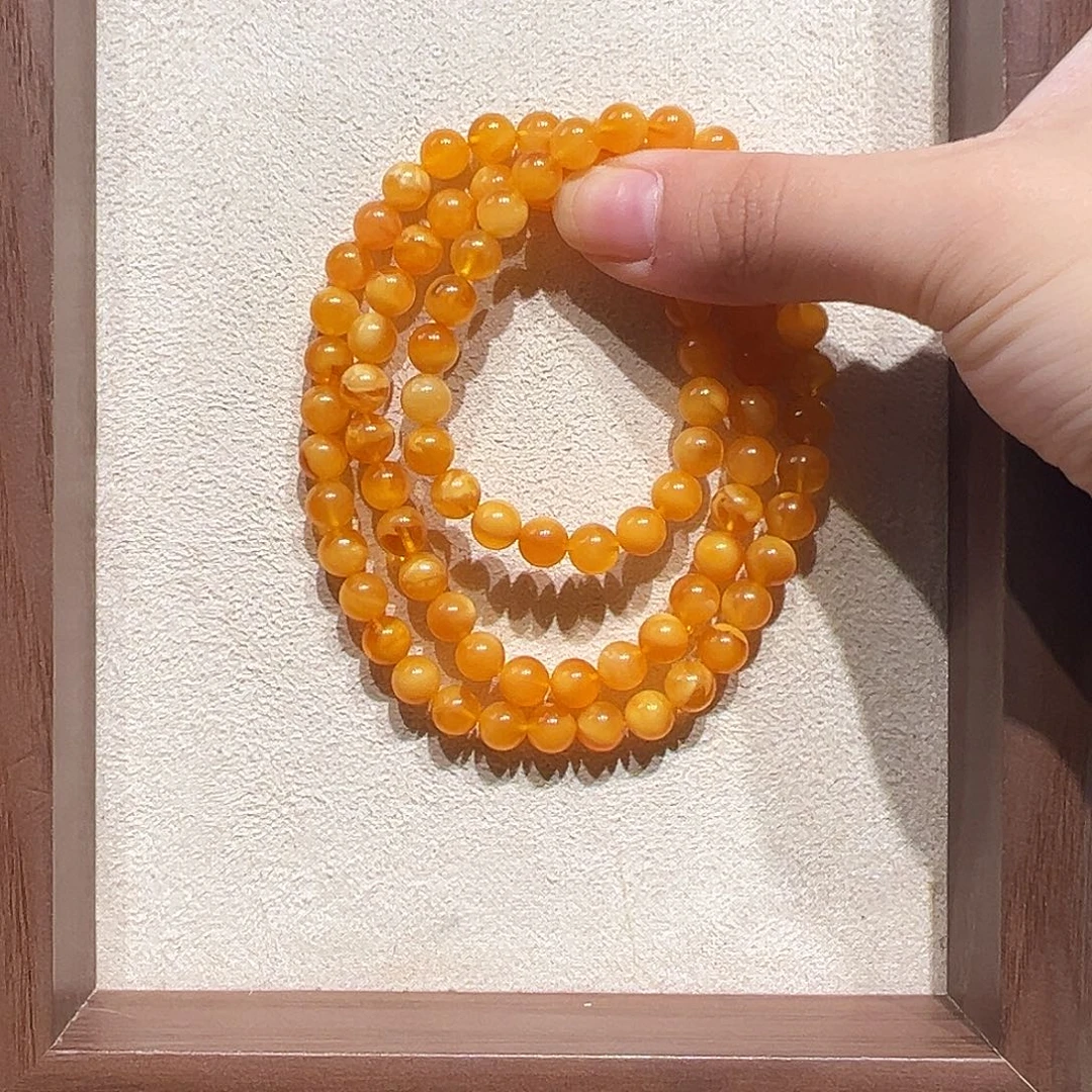 琥珀未镶嵌手链6.9mm蜜蜡手串