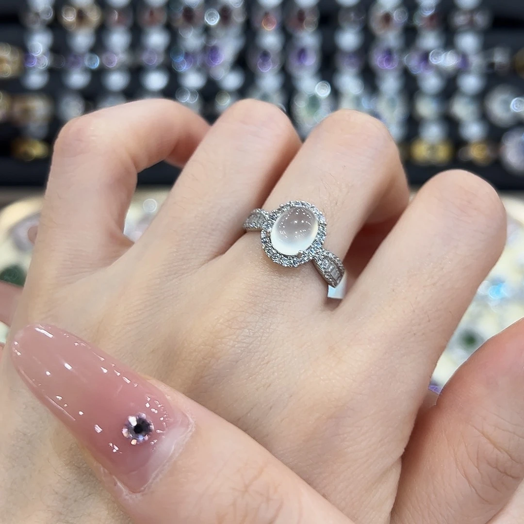 岫玉银S925镶嵌戒指小蛮腰