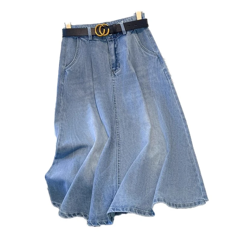 拉夏贝尔时尚牛仔半身裙女夏季2025新款高腰小个子中长款a字伞裙