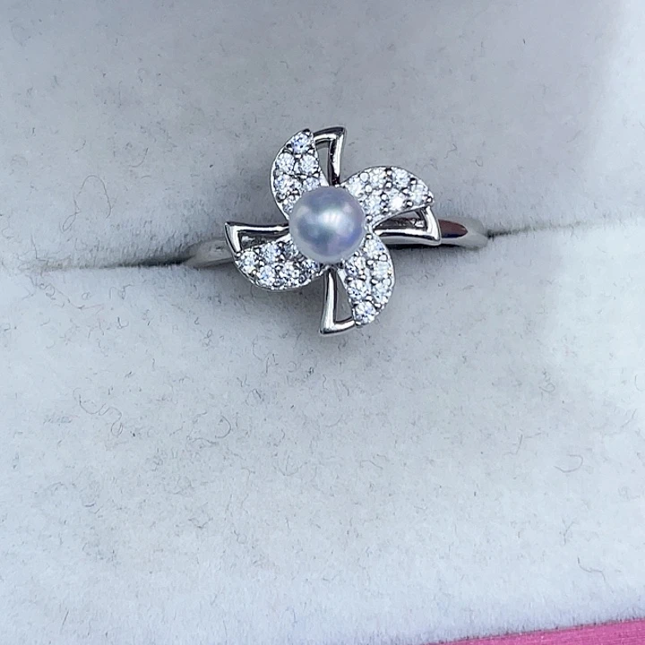 淡水珍珠戒指银S925镶嵌兀**