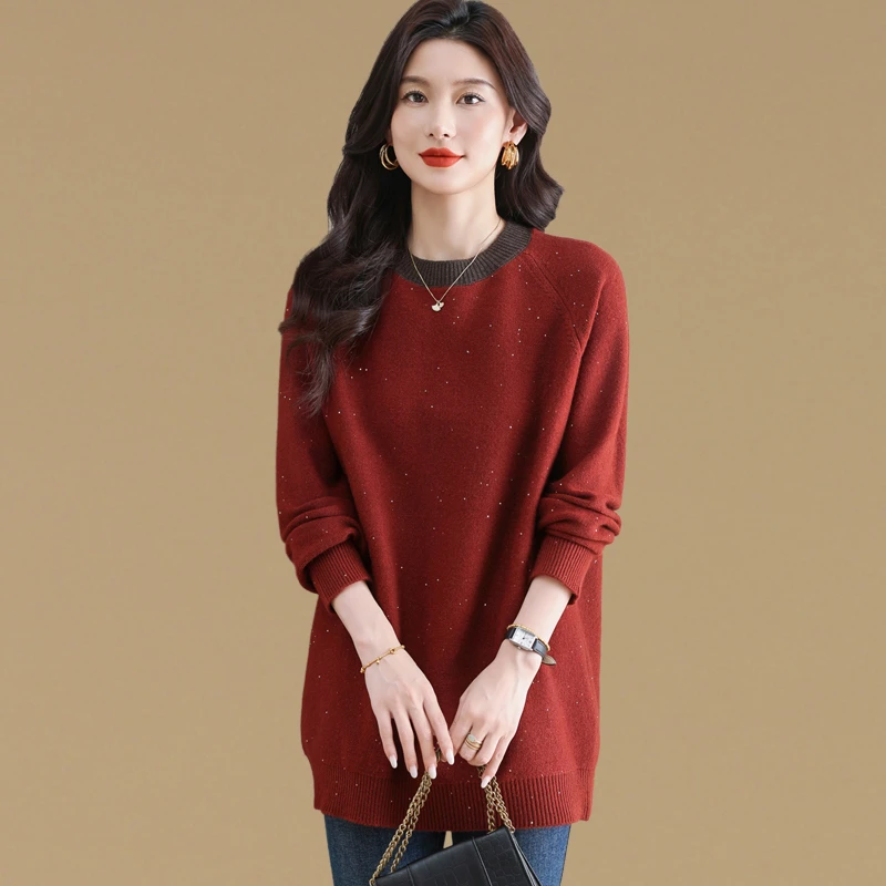 高级感气质大码宽松毛衣女中长款秋冬加厚内搭针织打底衫洋气上衣