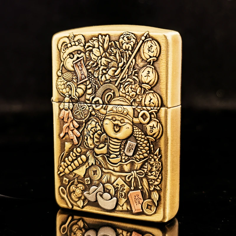 ZIPPO打火机正品/蛇来运转-黄铜雕刻【凯亚】DYJ1