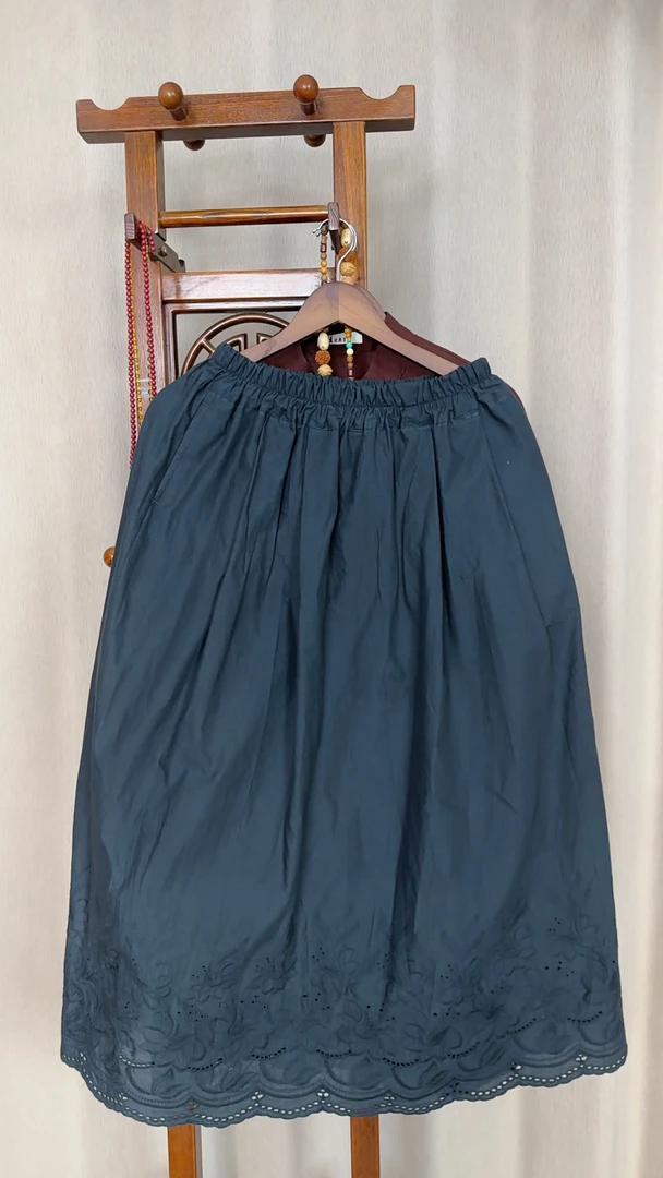 [理]复古纯棉蕾丝百搭休闲中长半身裙春夏新款