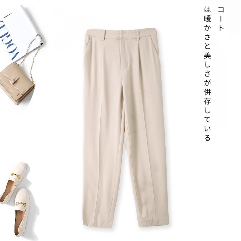 春款垂感休闲西装裤女士松紧腰小脚裤锥形裤长00538日常通勤风