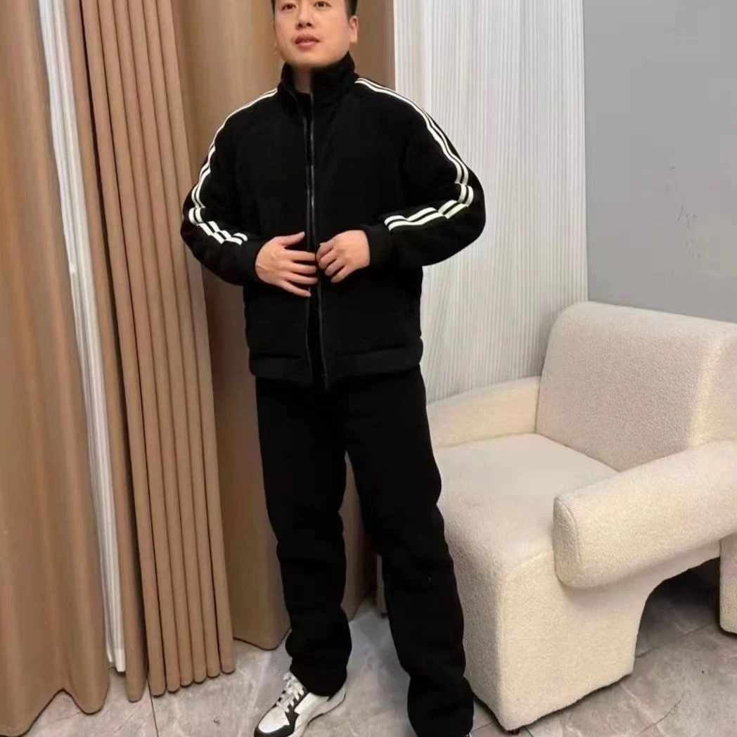 2024 时尚冬季【男士】立领加绒加厚款家居服套装保暖二条杠可外穿