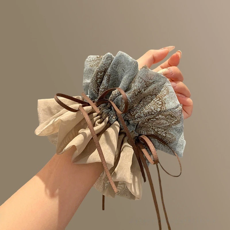 【A35】高级感法式碎花飘带大肠发圈女超仙头饰简约丸子皮筋发绳