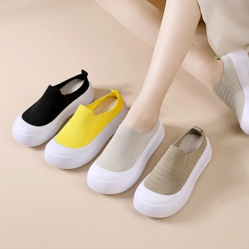 2025夏季新款简约清晰透气渔夫鞋厚底休闲飞织百搭半拖