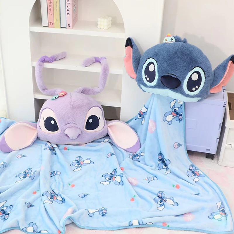 可爱史迪仔抱枕被子两用办公室午睡枕头汽车用毯子二合一靠枕毛毯