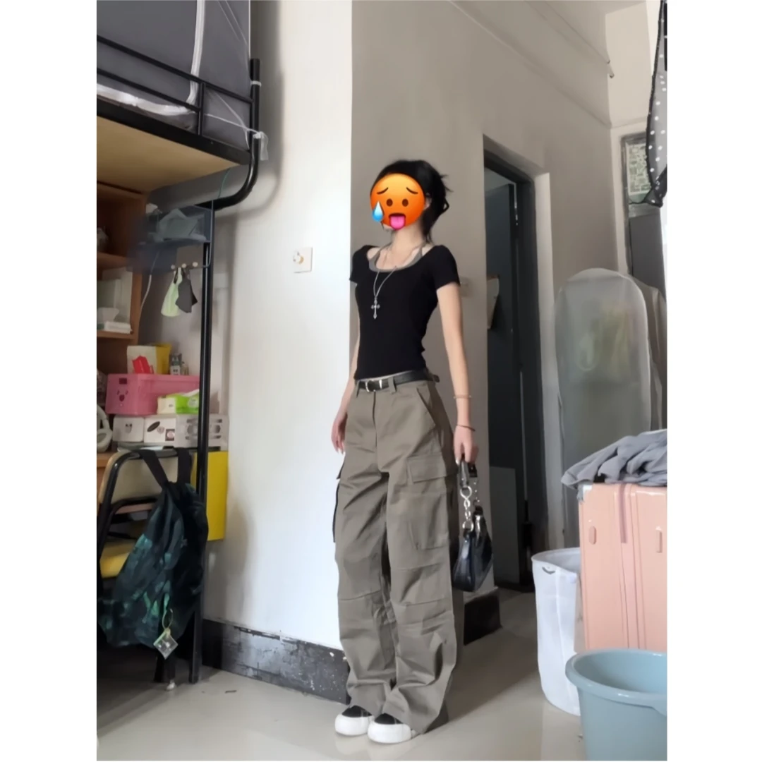 美式嘻哈套装女潮牌夏季新款设计感百搭短袖工装阔腿裤两件套装潮