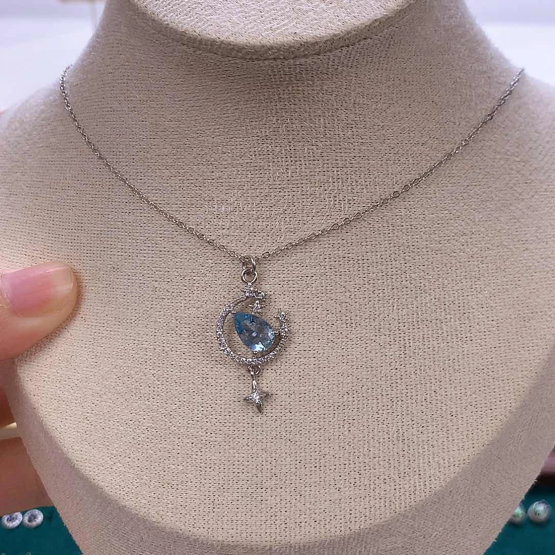 海蓝宝石项链银S925镶嵌