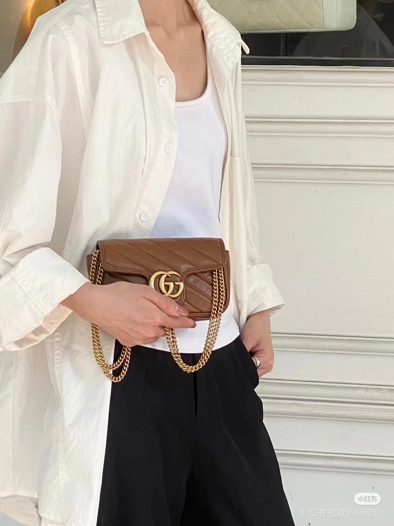 99新 GUCCI/古驰 marmont mini焦糖色包/优品