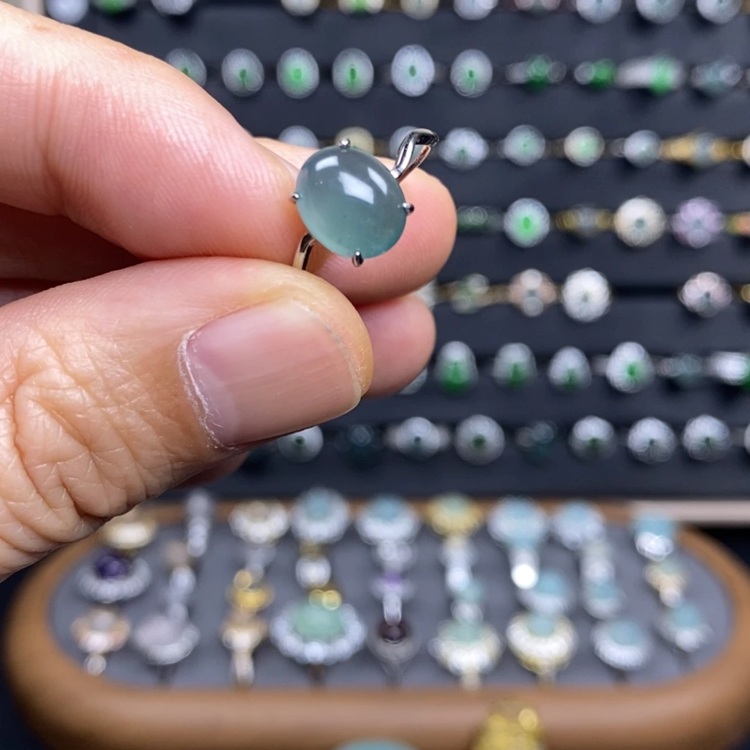 翡翠戒指银S925镶嵌白*11111