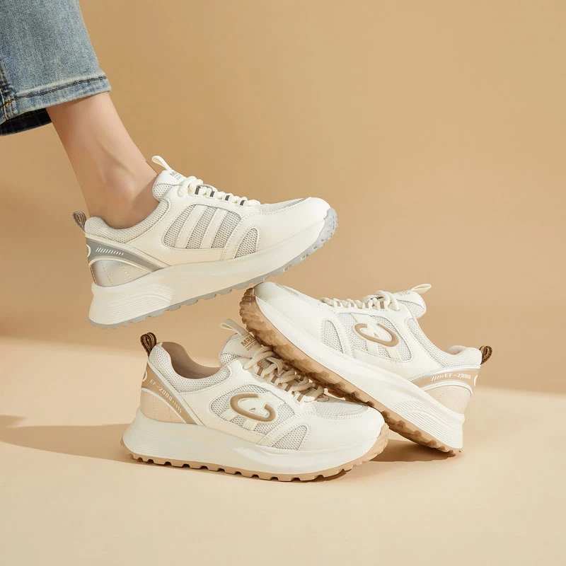 2515 春季新款运动鞋女时尚百搭真皮网面透气软底休闲老爹鞋女