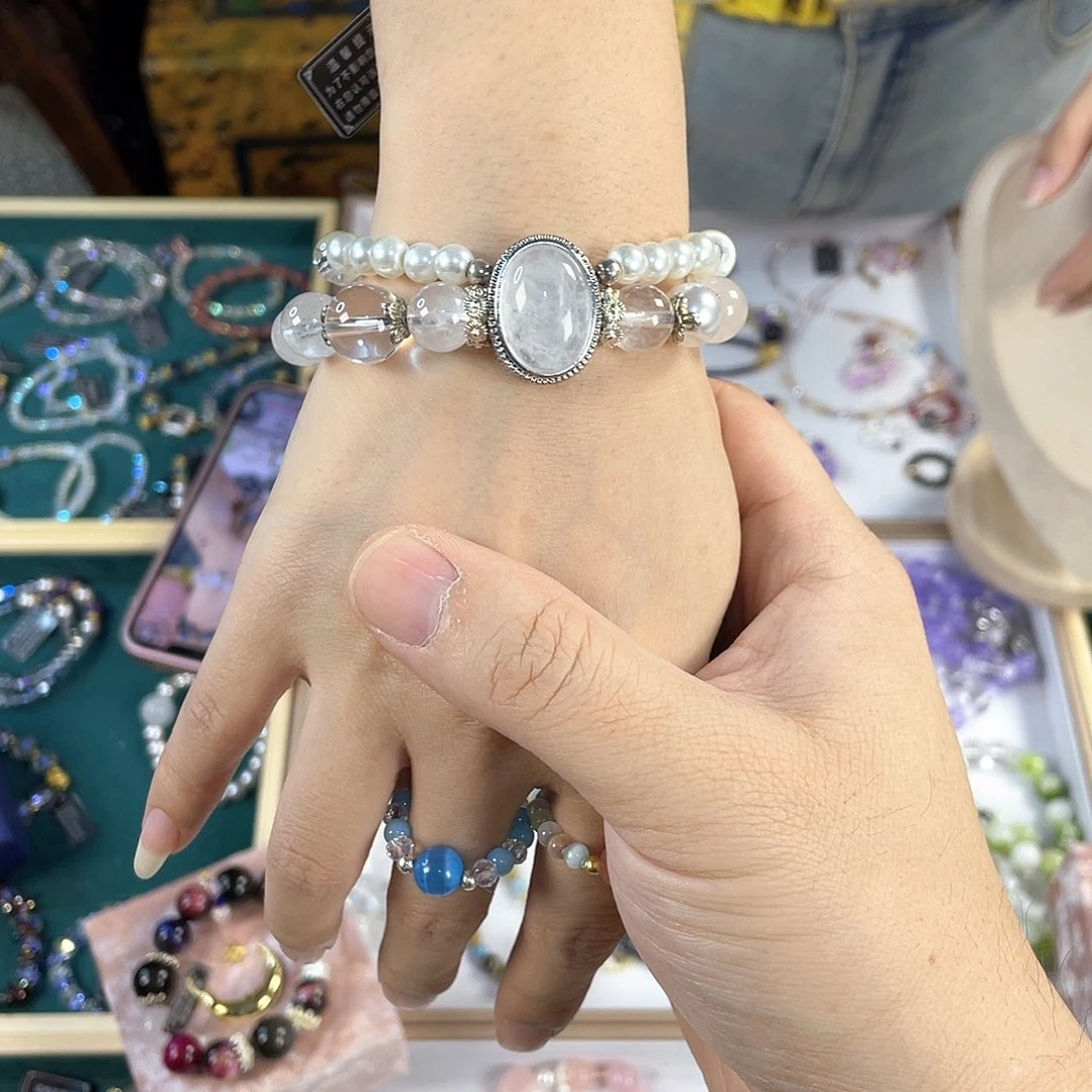 水晶手链银S925镀金镶嵌