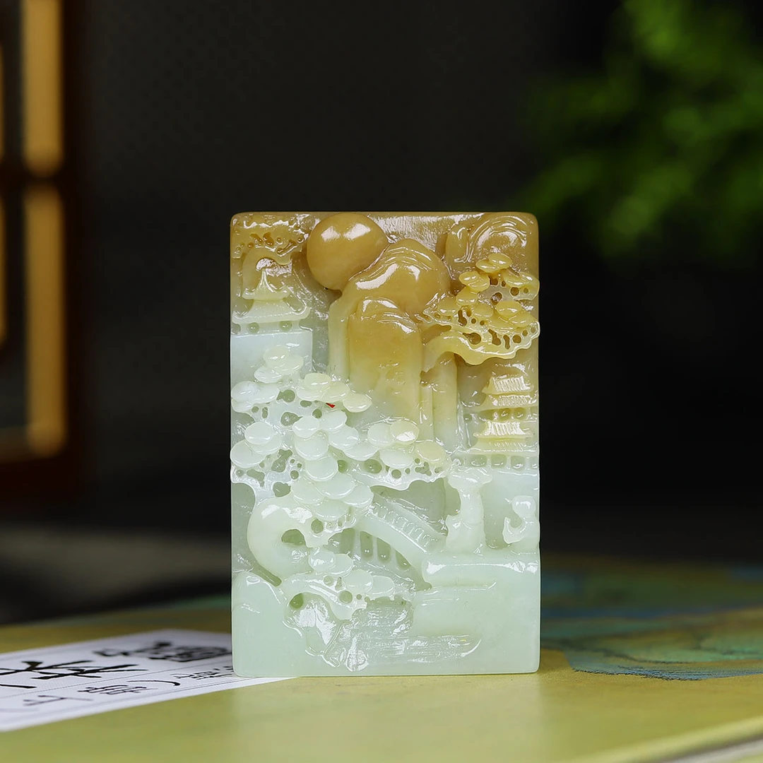 111755和田玉糖白玉意境山水玉牌