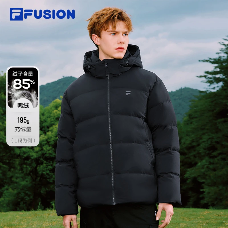 FILA FUSION斐乐85鸭绒冬季保暖羽绒服男运动连帽外套T11M545901