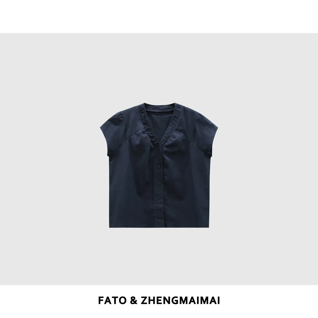 【郑买买】瘦瘦衫 夏季款潮流网红洋气炸街纯棉V领衬衫QDD50521C1