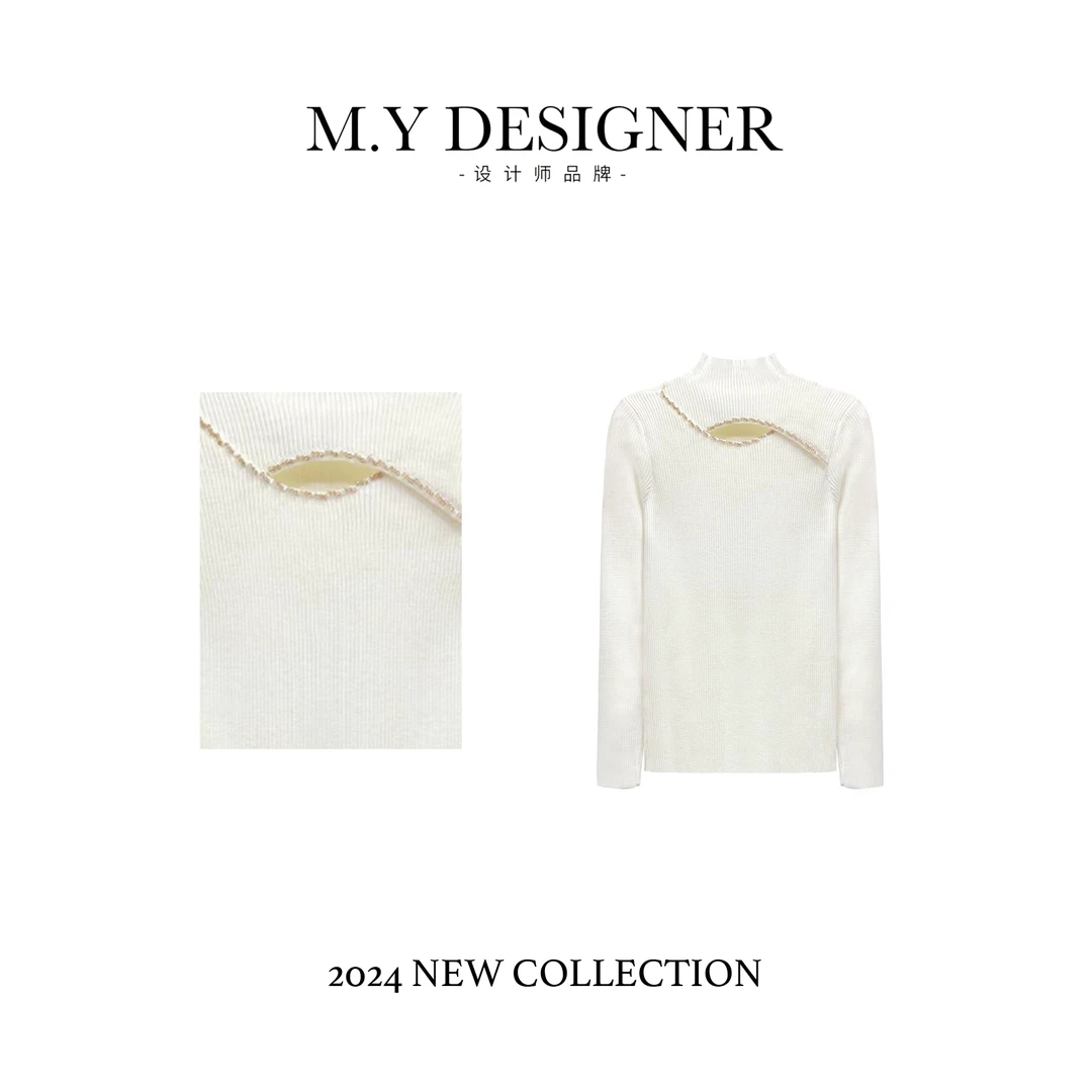M.Y媛总 H3390打底衫女装2024新款镂空拼接长袖针织衫秋冬上衣