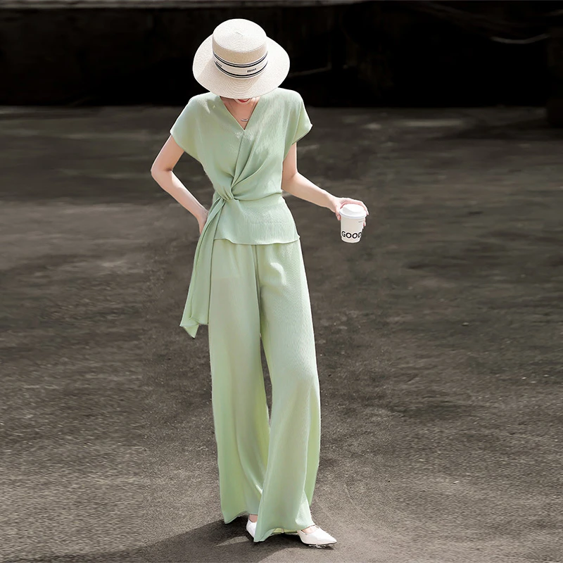 MEXCOCO/兰瑟儿夏季新款气质优雅时尚套装收腰系带女士775XO0767