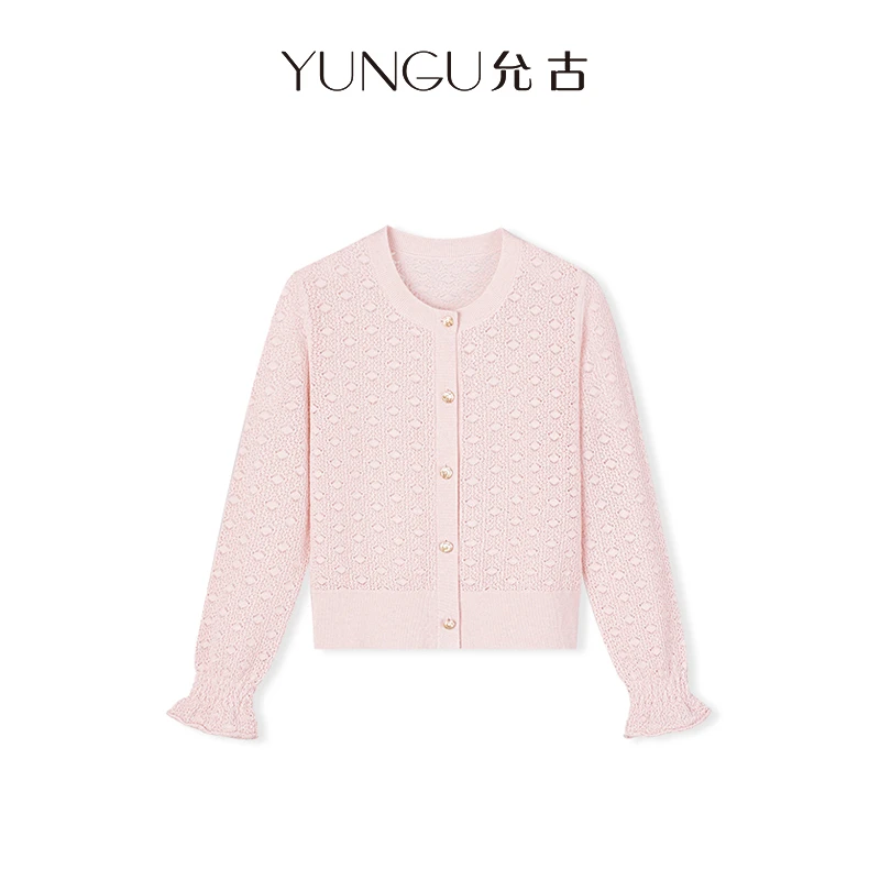 YUNGU允古【F351】【双12年终大促】设计感绵羊毛镂空针织开衫气质衣