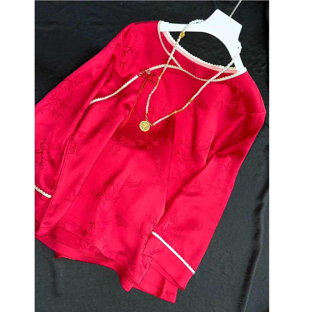 291-秋季新款加绒新中式短款外套长袖刺绣牡丹国风宽松提花