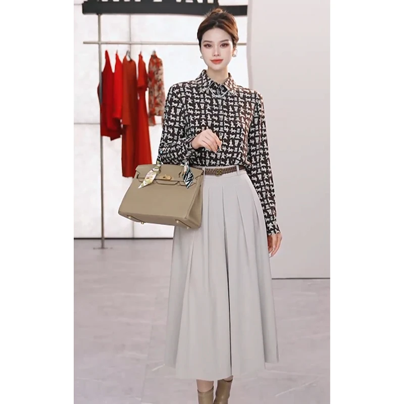 GIRDEAR/哥弟夏季新款气质时尚百搭爆款廓形打褶A字半身裙1200375